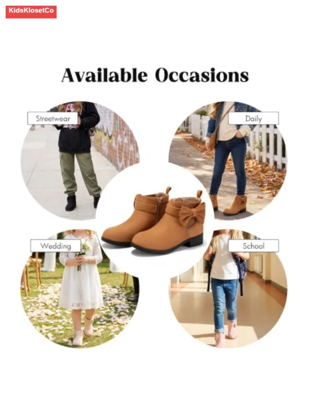 Girls Bow Ankle Boots Chunky Low Heel Chelsea Zipper Suede Booties